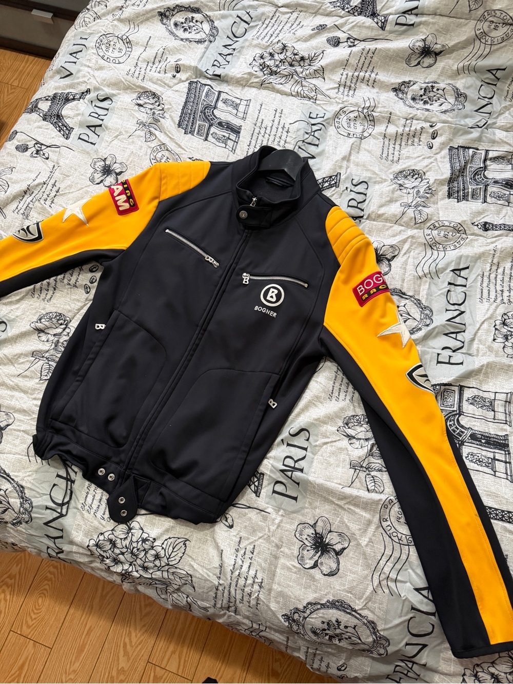 Bogner Men’s Black and Yellow Racing-Style Bomber Jacket